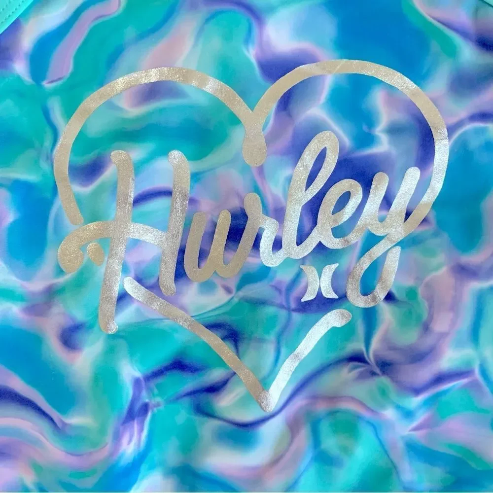 Hurley Girl’s UPF 50+ One Piece Quick Dry Blue Tie Dye Swimsuit Size 4 NWT